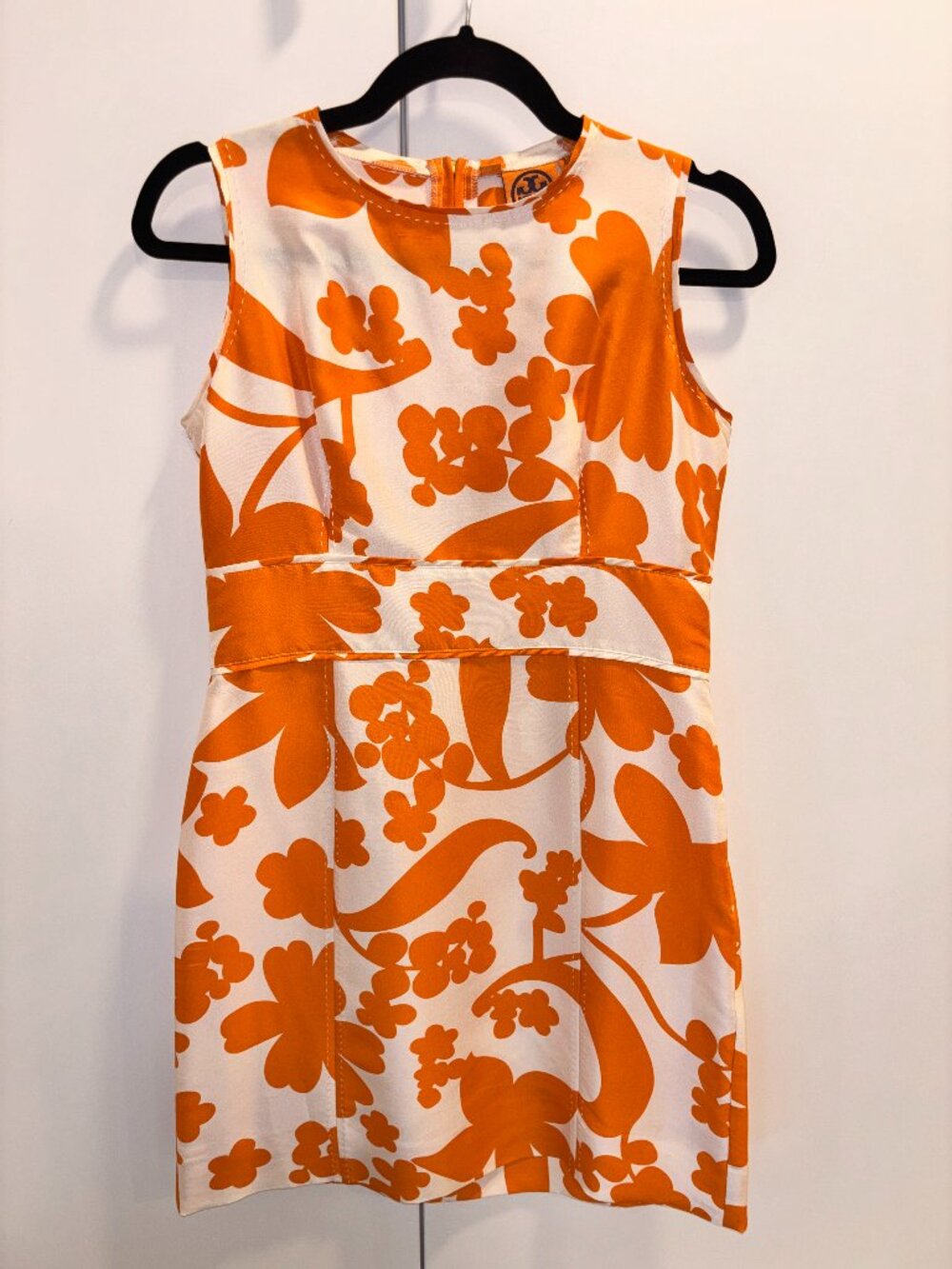 Tory Burch Orange + Ivory Floral 100% Silk Sleeveless Dress Size 8